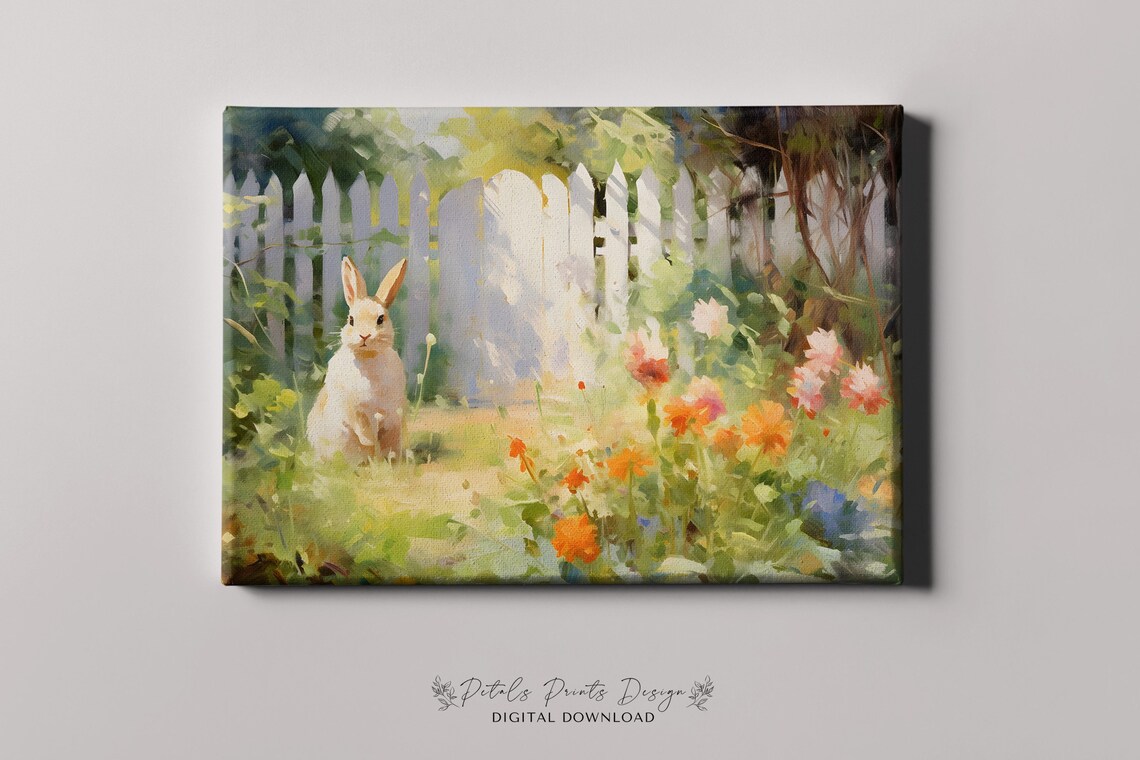Bunnies And Wildflowers Spring Rabbit Painting Poster - Image 4