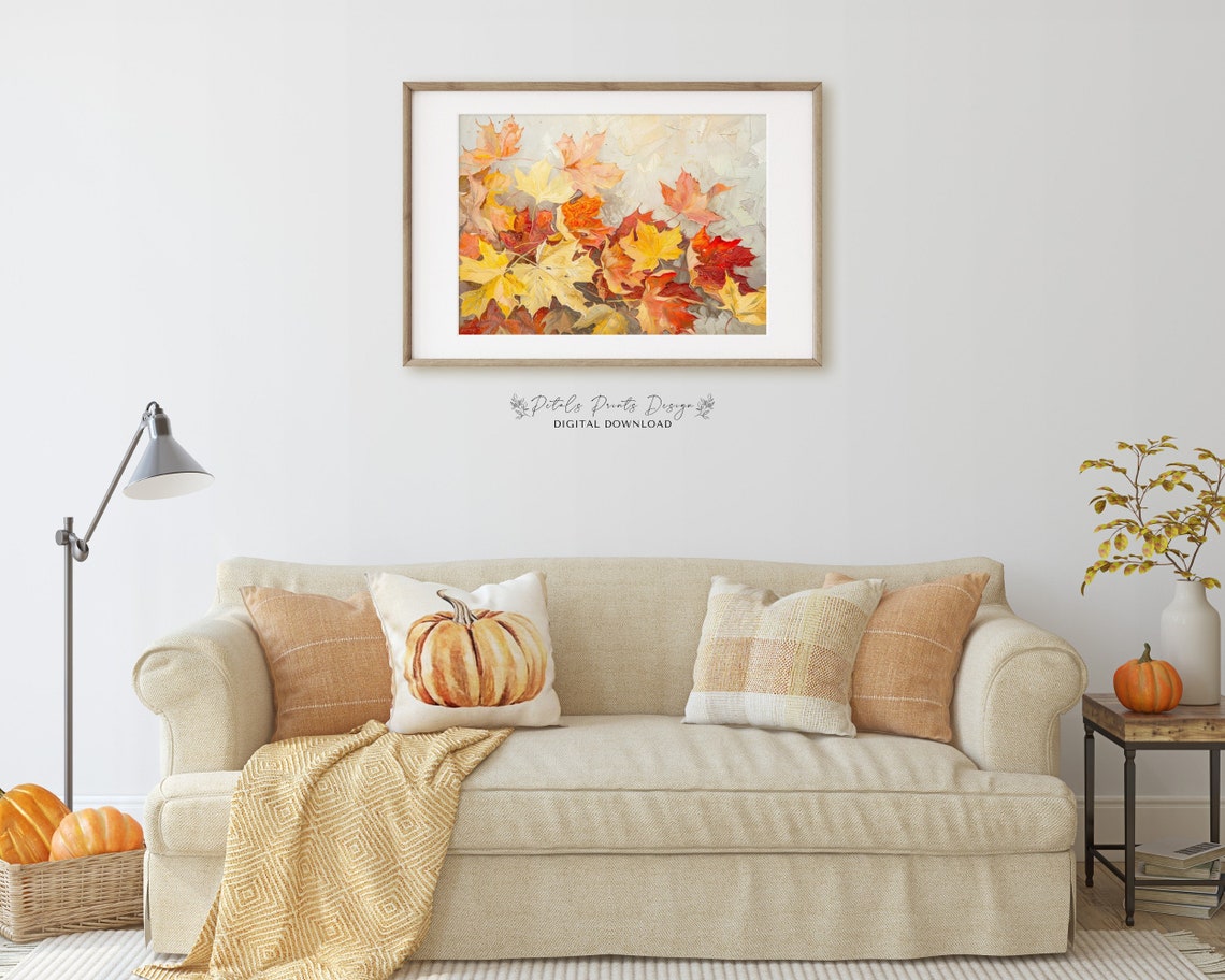 Colorful Fallen Maple Leaves Impasto Autumn Foliage Art Print - Image 2