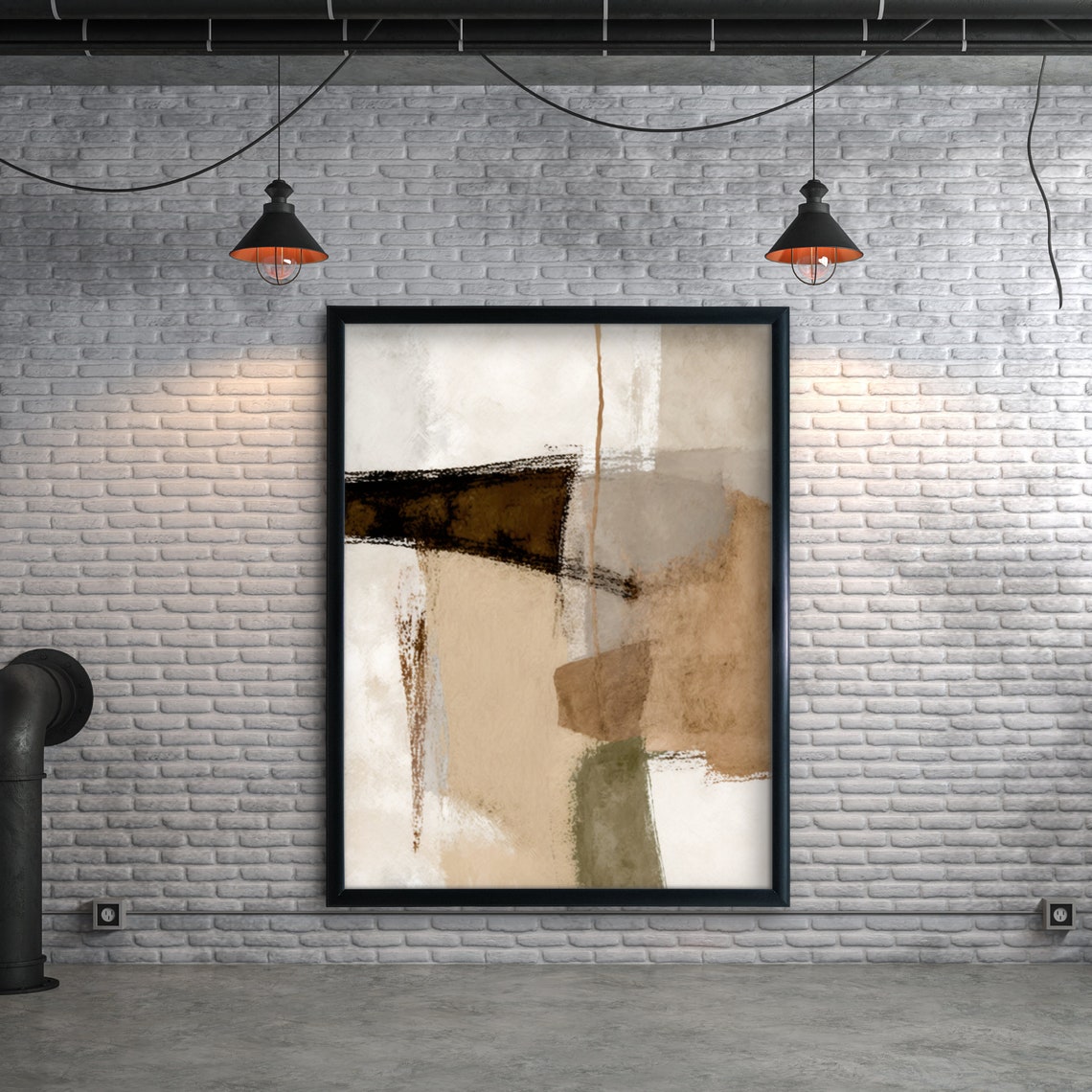 Neutral Geometric Block Modern Abstract Beige Black Minimalist Poster