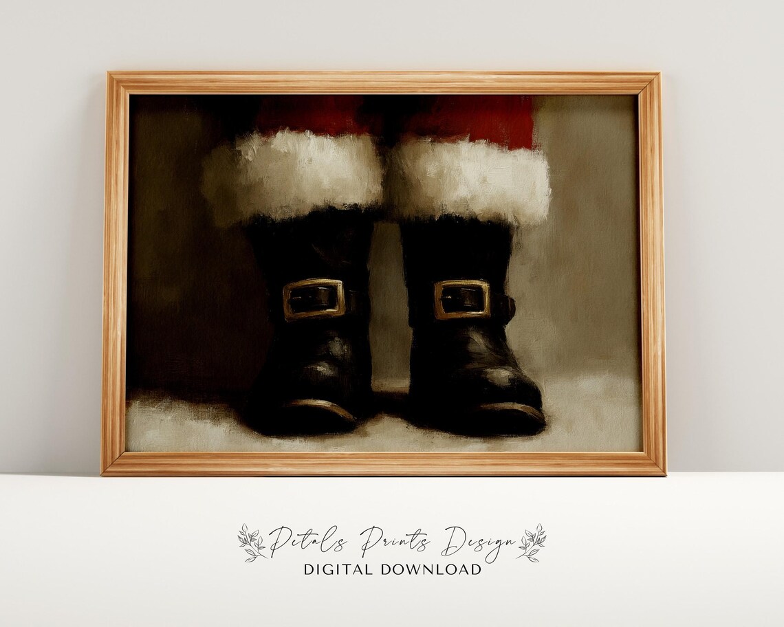 Vintage Santa Boots Rustic Christmas Art Print