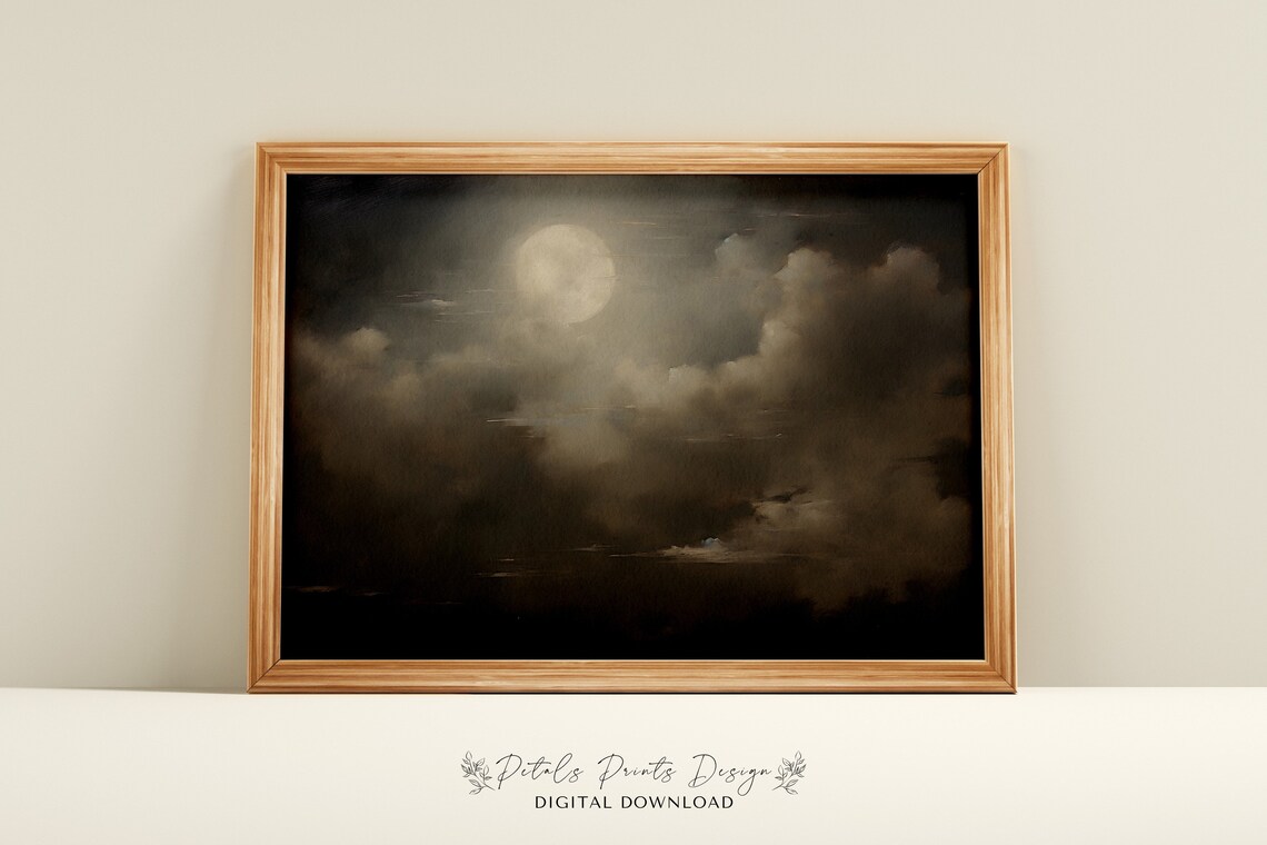 Vintage Halloween Full Moon Painting Art Print
