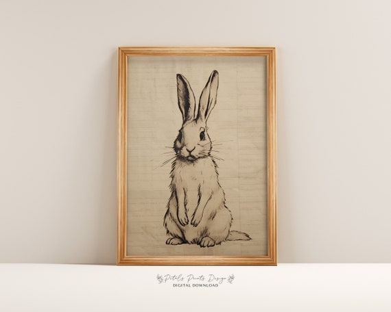 Vintage Rabbit Spring Poster, Rustic Easter Decor