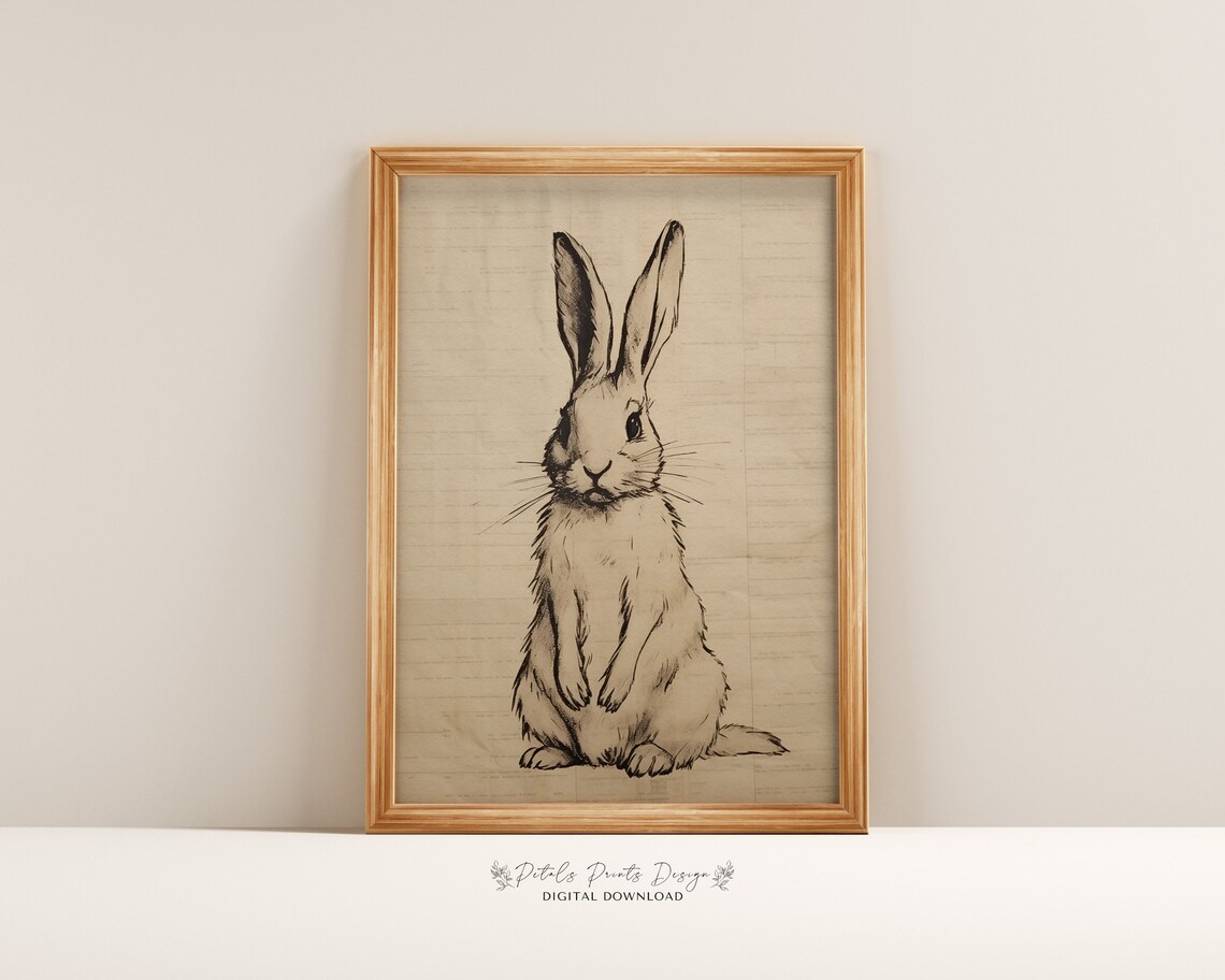 Vintage Rabbit Spring Poster, Rustic Easter Decor