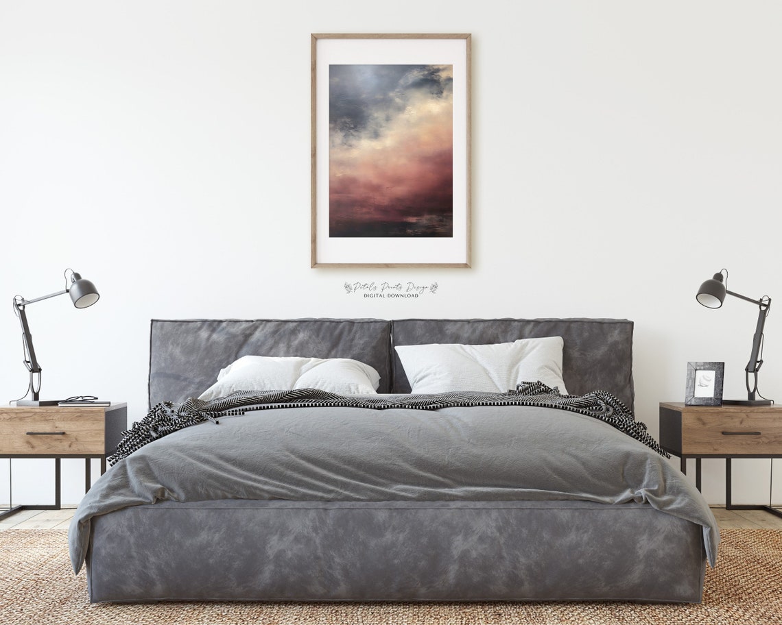 Moody Pink Gray Storm Clouds Abstract Sky Landscape Art Poster - Image 2