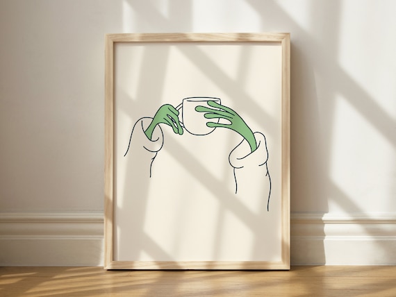 Frog Hands Sipping Tea Funny Coffee Art Print