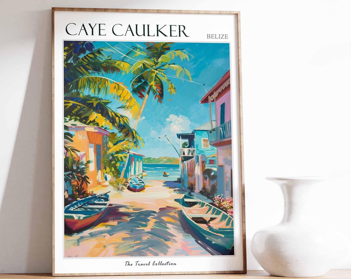 Caye Caulker Belize Beach Lane Boats Travel Collection Poster