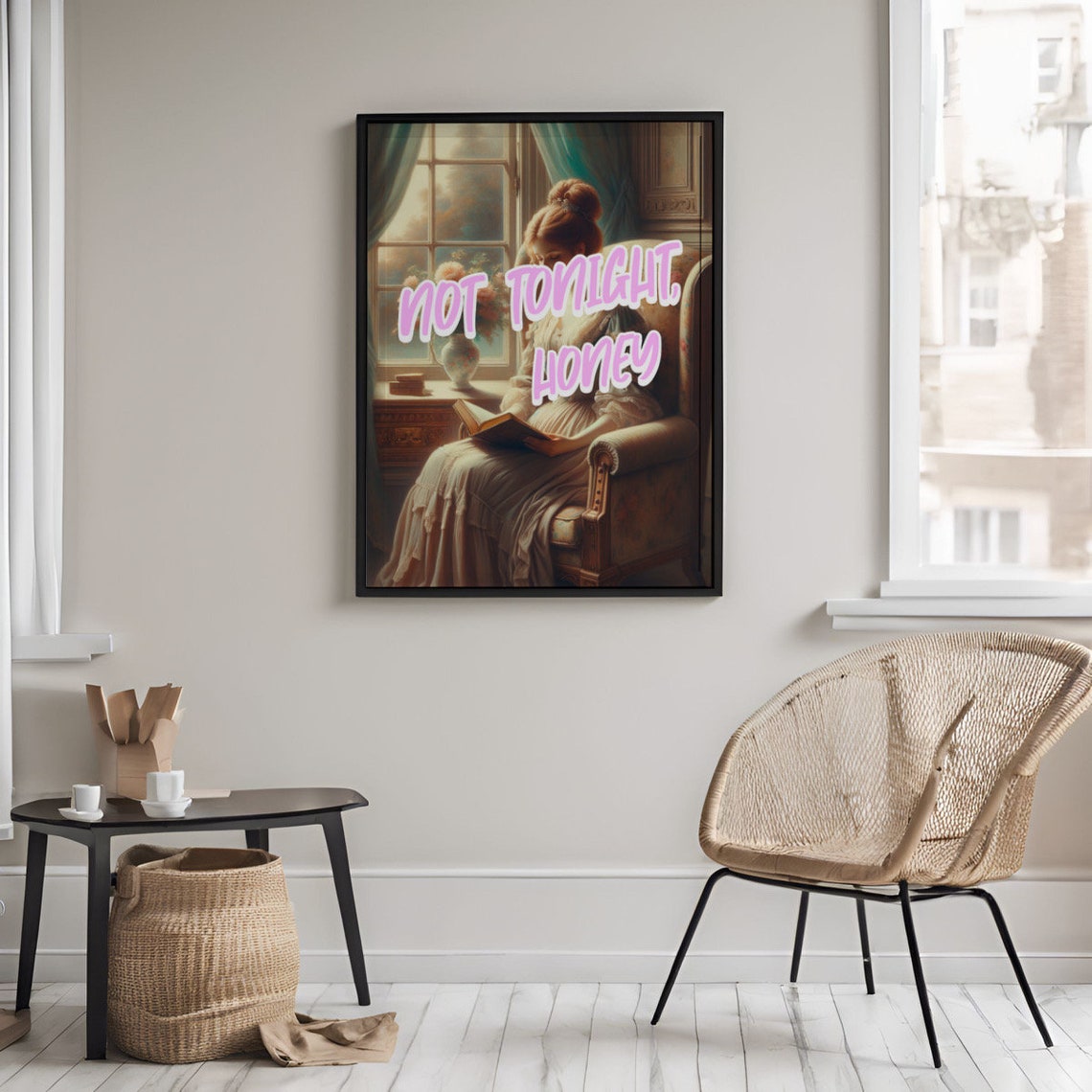 Not Tonight Honey Funny Reading Poster with Vintage Woman and Book - Image 2
