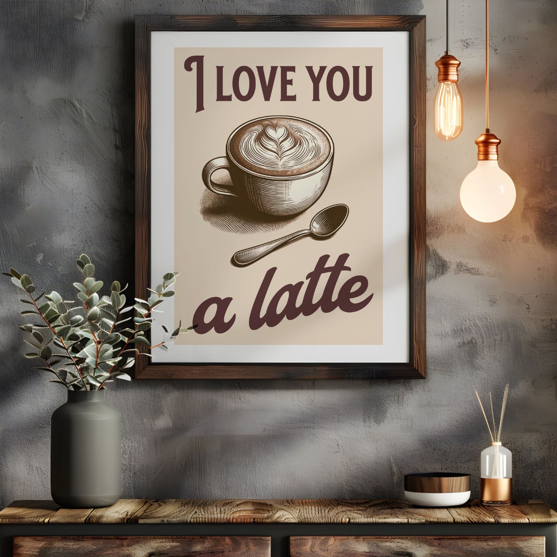 I Love You A Latte Coffee Pun Poster with Vintage Latte Art Coffee Cup