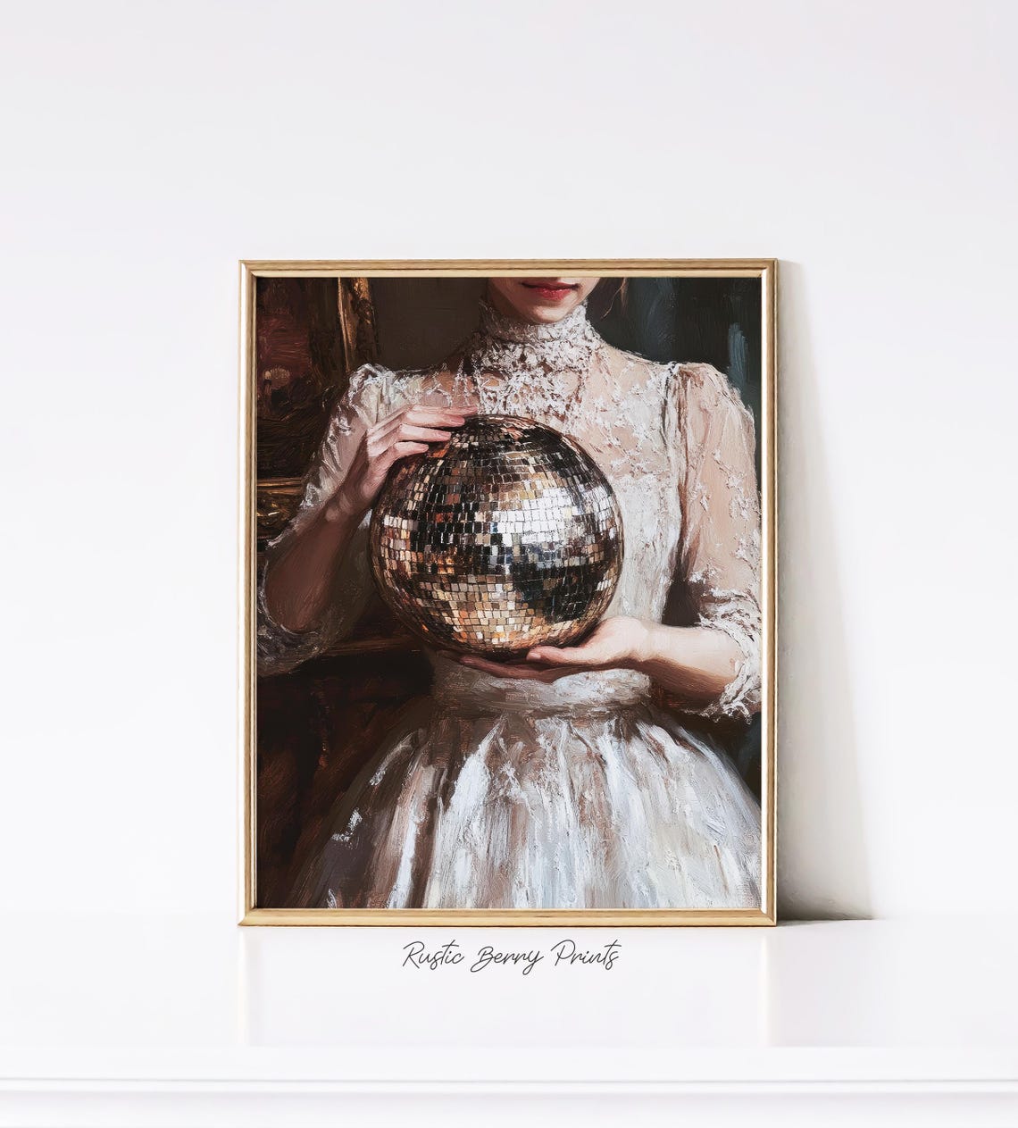 Disco Ball Queen White Lace Victorian Gown Painting Wall Art - Image 4