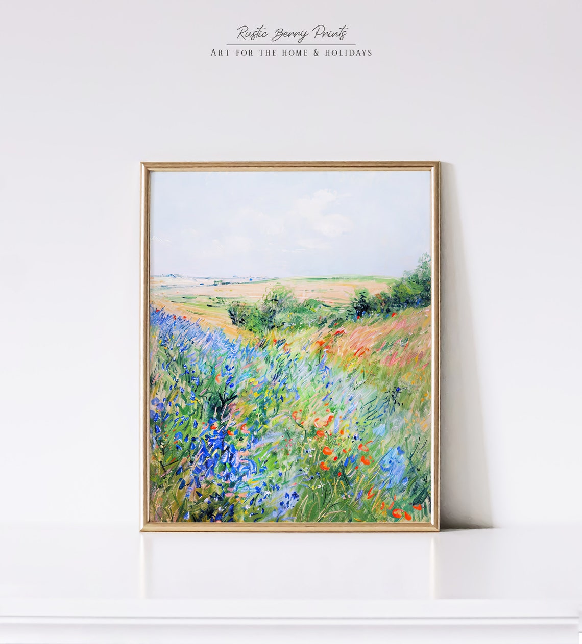 Bluebonnet Poppy Wildflower Hillside Colorful Impressionist Art Poster - Image 2