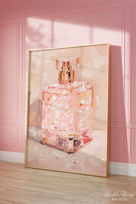 Pink Perfume Bottle Blush Gold Pump Glam Coquette Vanity Wall Poster