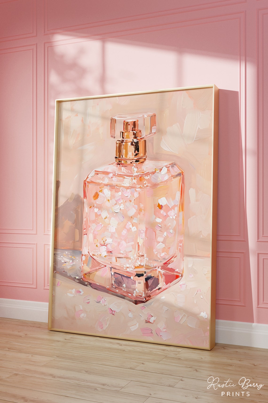 Pink Perfume Bottle Blush Gold Pump Glam Coquette Vanity Wall Poster