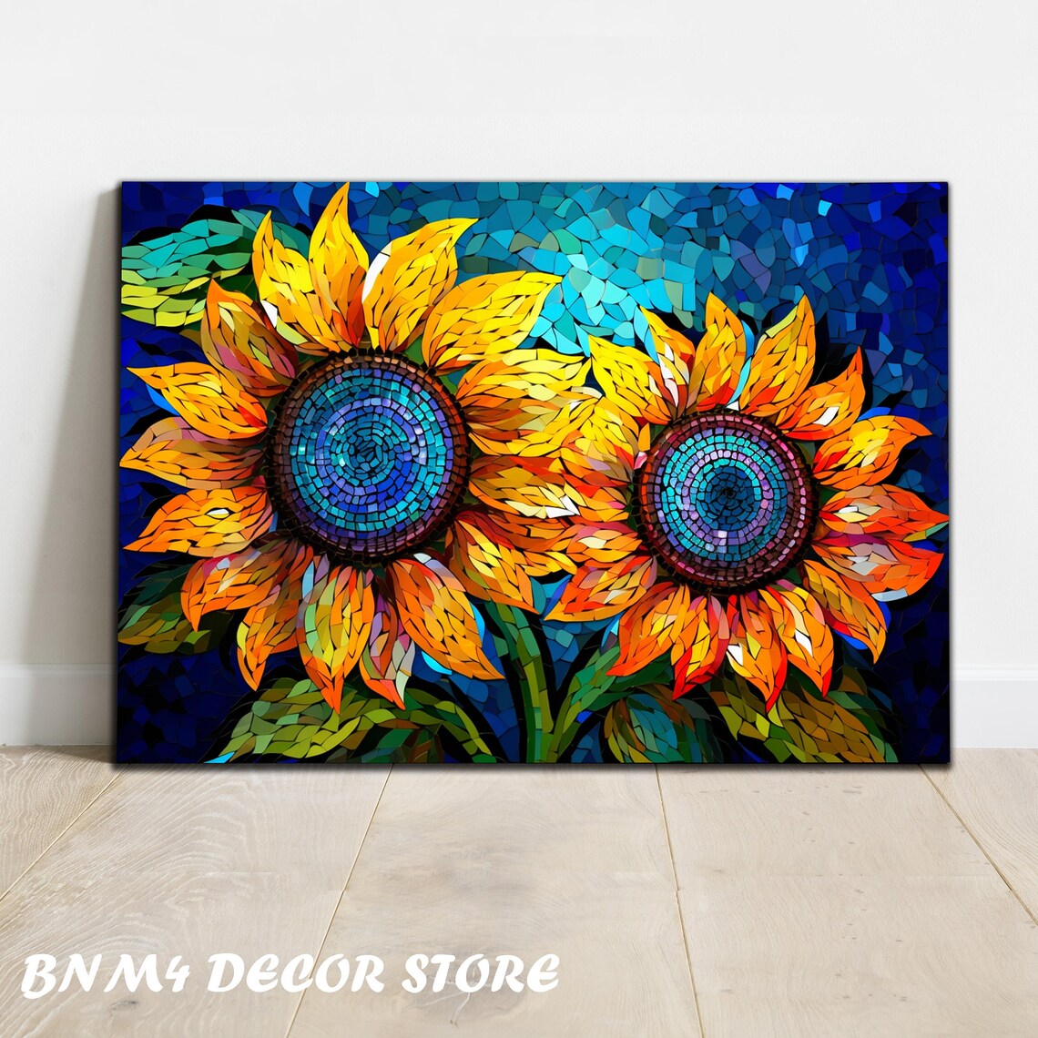 Sunflowers Stained Glass Art Print, Botanical Decor