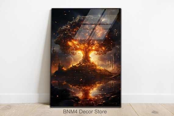 Tempered Glass Tree Wall Art Life Of Tree Wall Art Burning Tree Of Life Glass Printing Large Wall Art Wall Hangings Home Decor