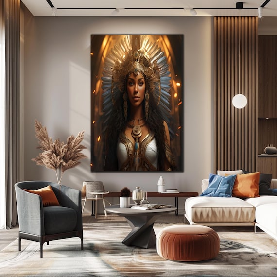 Ancient Egyptian Goddess Golden Feathered Sun Crown Portrait Poster