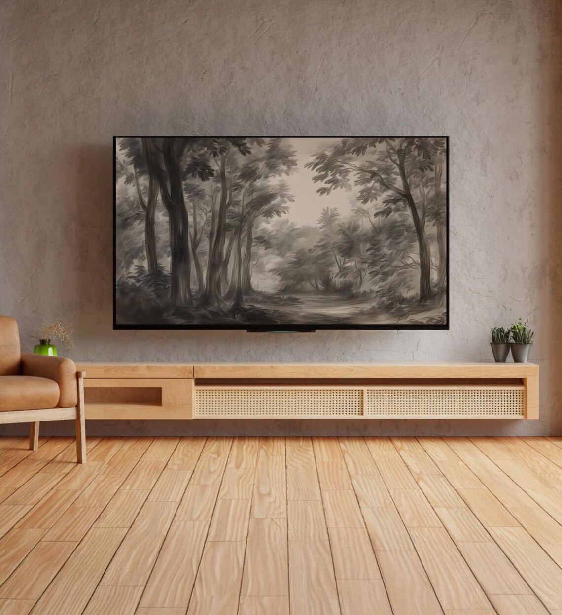 Dark Moody Forest Charcoal Sketch Antique Woodland Landscape Art Print - Image 4
