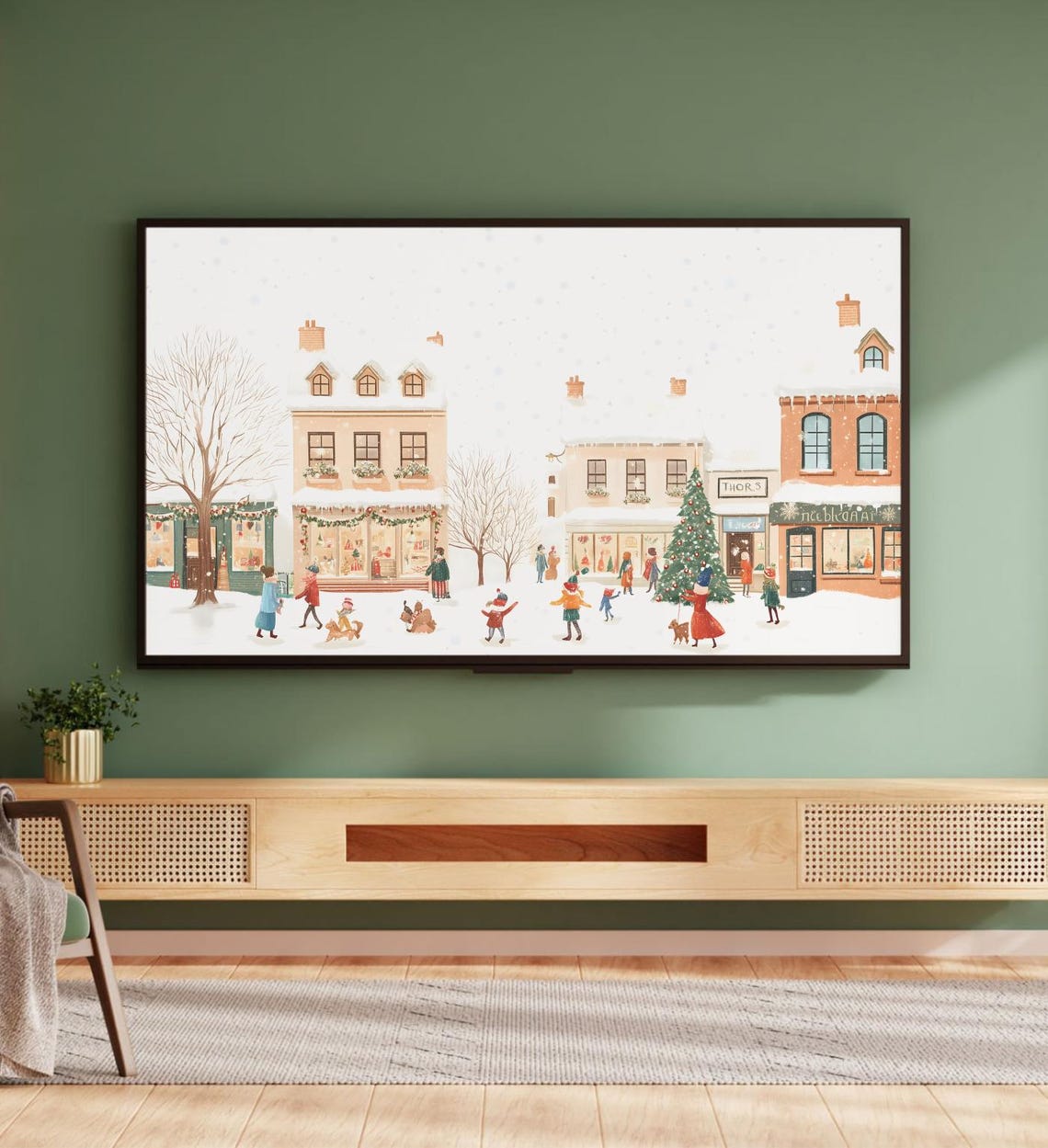 Cozy Christmas Village Street Scene Snowy Shops Holiday Art Poster - Image 5