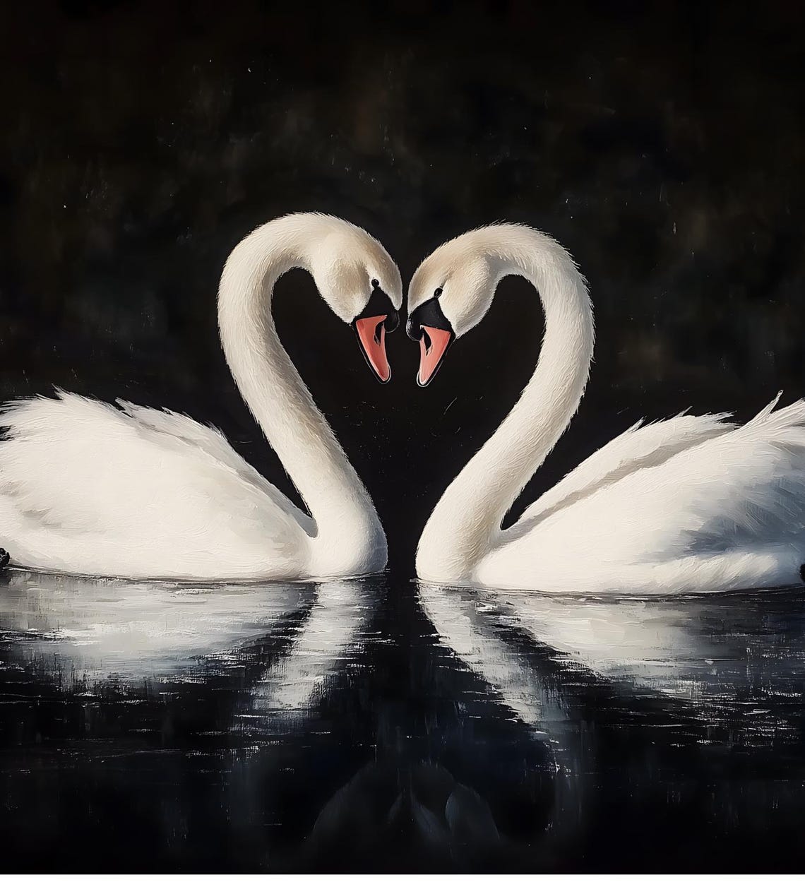 Two White Swans Heart Shape Dark Moody Black Lake Painting Poster - Image 6