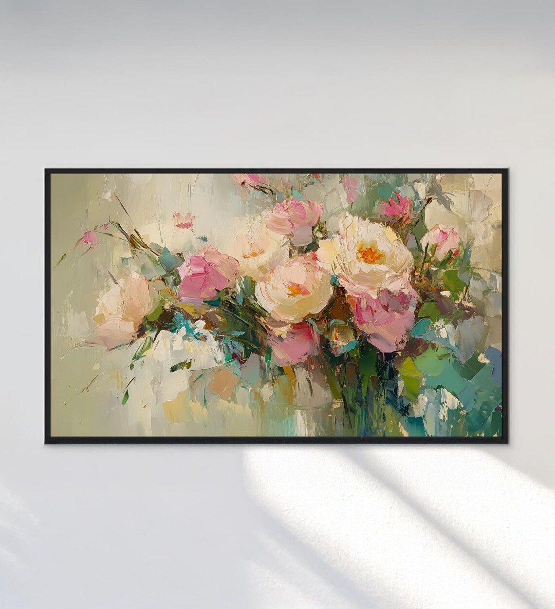 Impressionistic Pink Cream Bouquet Floral Oil Painting Colorful Art Poster - Image 3