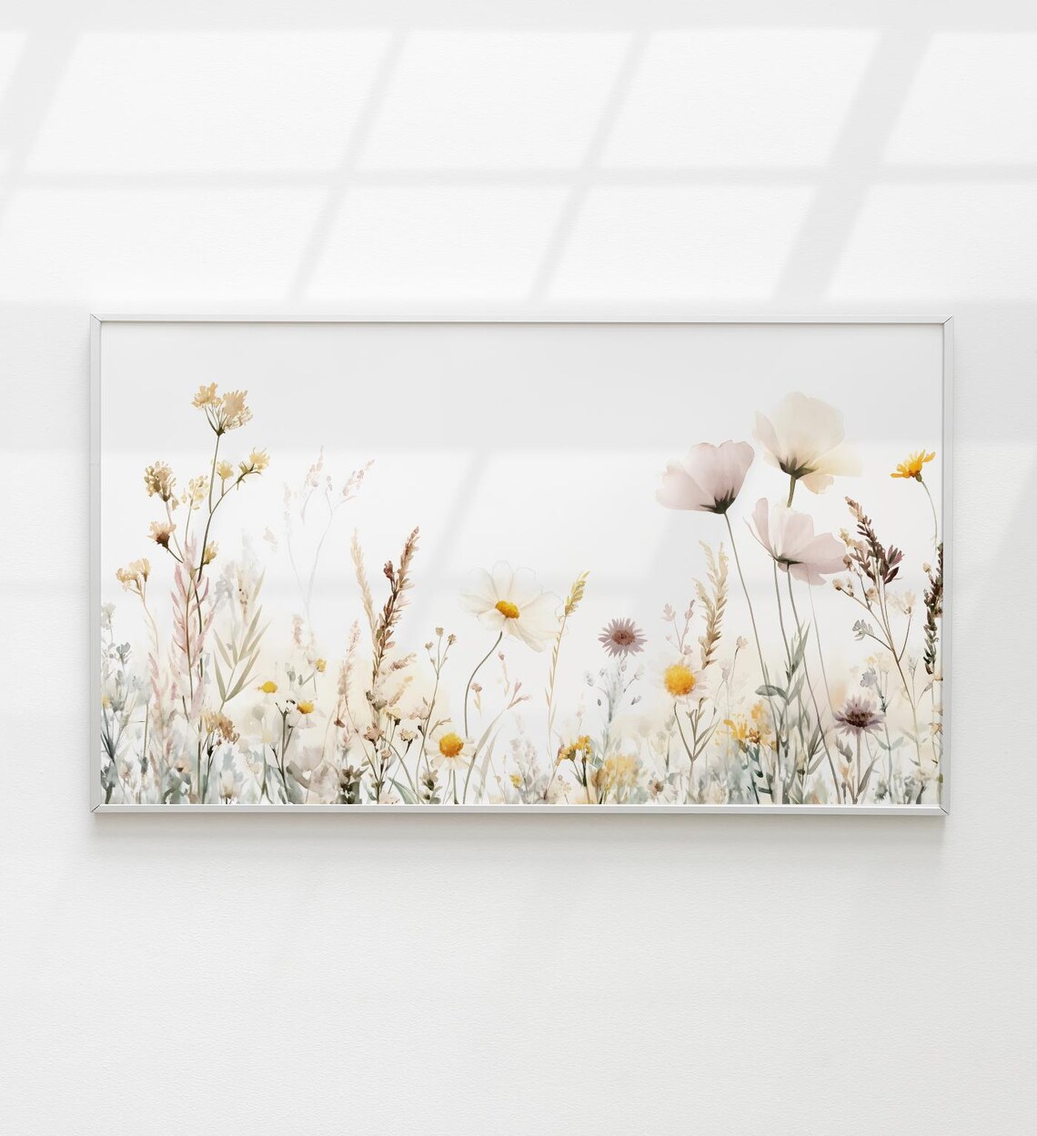 Airy Watercolor Wildflower Field White Minimal Botanical Art Poster