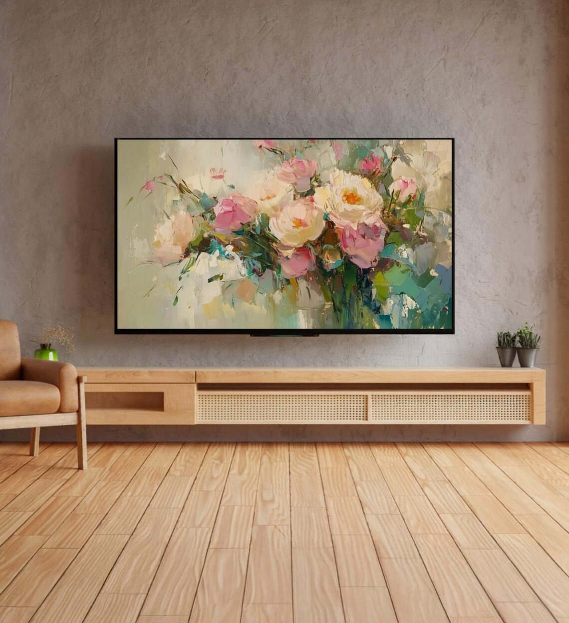 Impressionistic Pink Cream Bouquet Floral Oil Painting Colorful Art Poster - Image 4