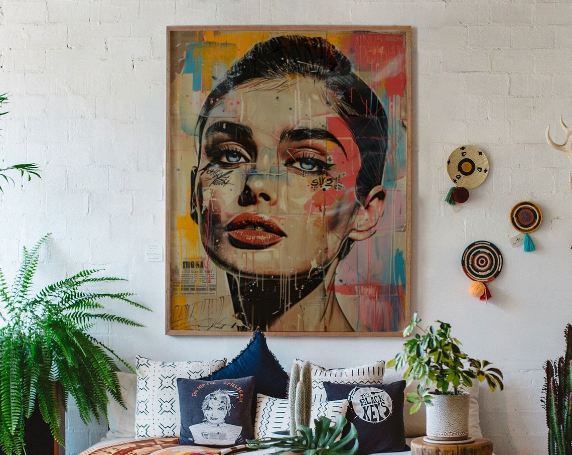 Abstract Colorful Graffiti Style Woman Face Portrait Art Poster