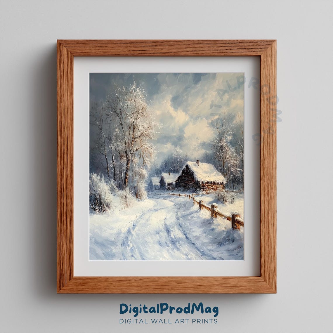 Winter Cottage Snowy Lane Rustic Cabin Cozy Christmas Wall Art