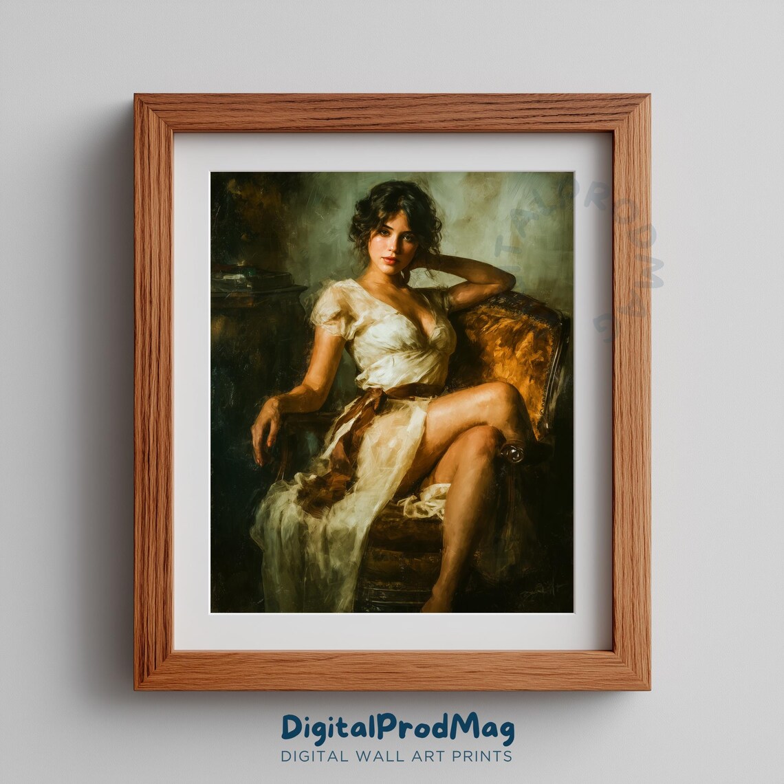 Vintage Woman Portrait In White Dress Impressionist Painting Print