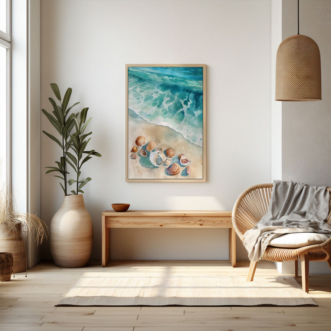 Aerial Beach with Seashells Turquoise Water Coastal Wall Art - Image 2