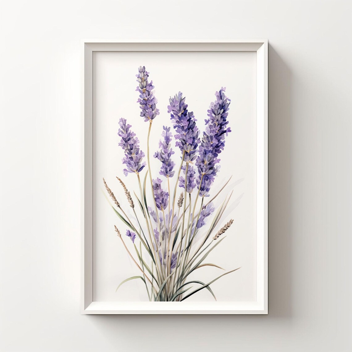 Tall Lavender Stems Watercolor Bouquet Purple Botanical Wall Art