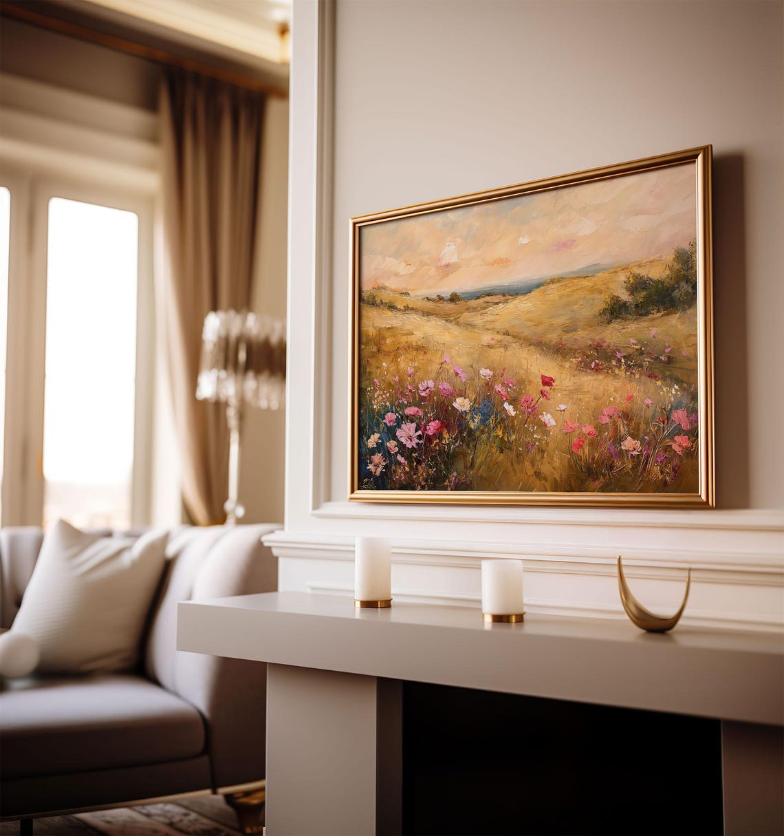 Vintage Wildflower Oil Painting Country Landscape Farmhouse Wall Decor Antique Flower Wall Print Wildflower Decor 102