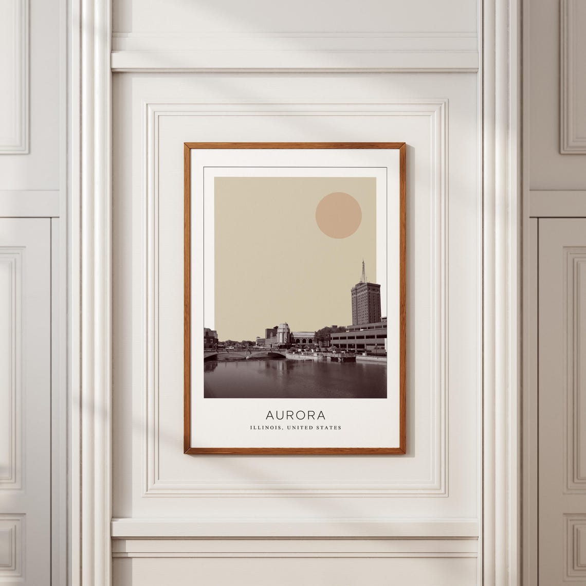 Aurora Illinois Riverfront Downtown Skyline Minimalist Travel Poster - Image 2