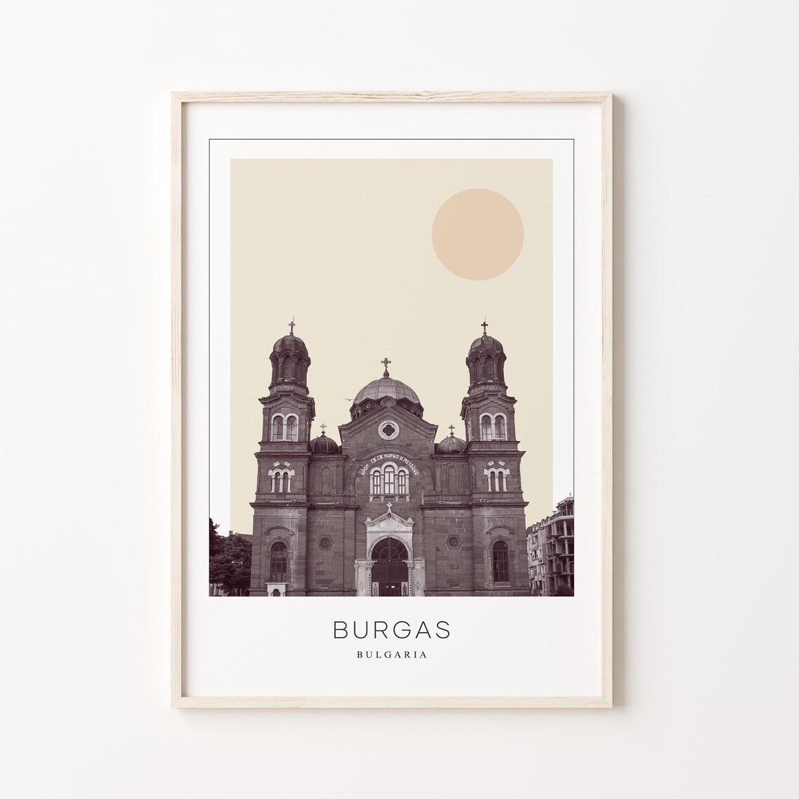 Burgas Bulgaria Cathedral Twin Towers Minimalist Travel Poster