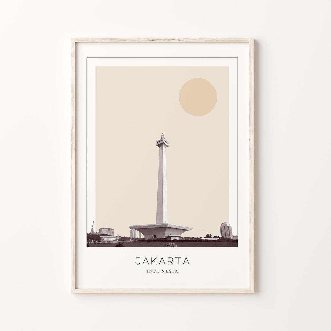 Jakarta Monas National Monument Minimalist Sun Travel Poster