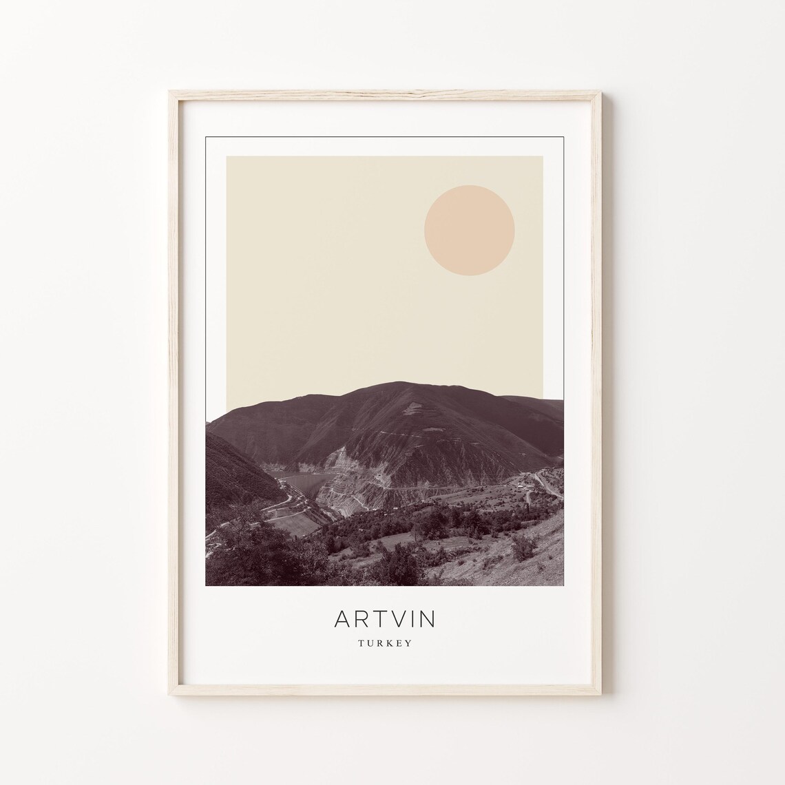 Artvin Turkey Green Mountain Valley Beige Sun Minimalist Travel Poster