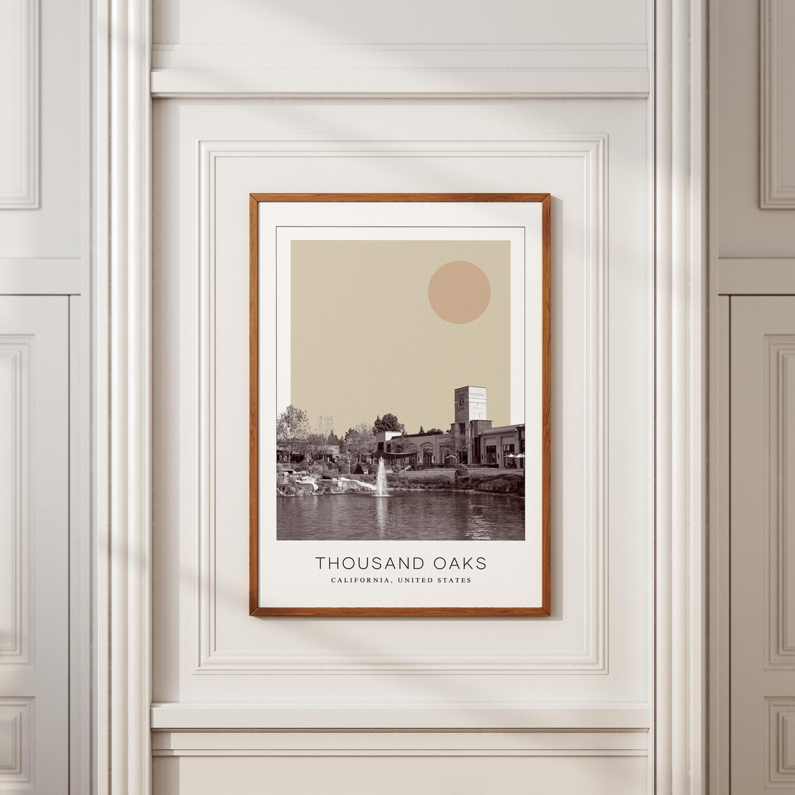 Thousand Oaks Lakeside Fountain Plaza Minimalist Travel Poster - Image 2