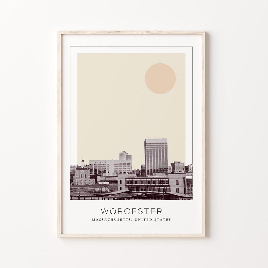 Worcester Massachusetts Downtown Skyline Minimalist Travel Poster