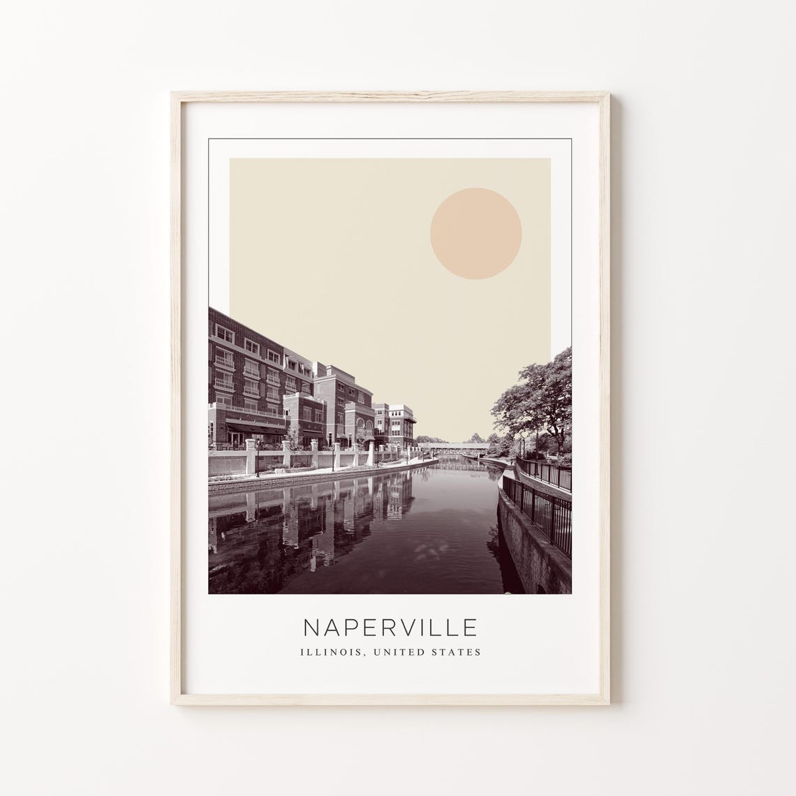 Naperville Illinois Scenic Riverwalk Minimalist Travel Poster