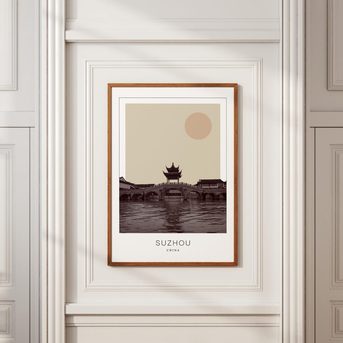 Suzhou China Ancient Stone Bridge Pagoda Minimalist Travel Poster - Image 2