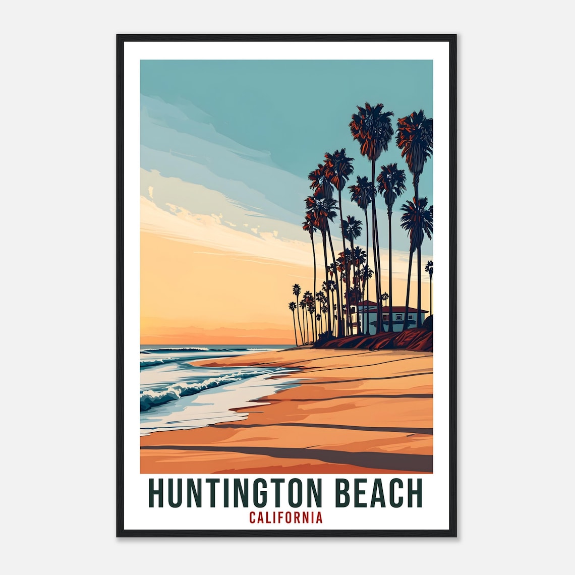 Huntington Beach Travel Print California Home Decor Usa City Wall Art Gift Wall Hanging California Artwork Huntington Beach Travel Poster - Image 4