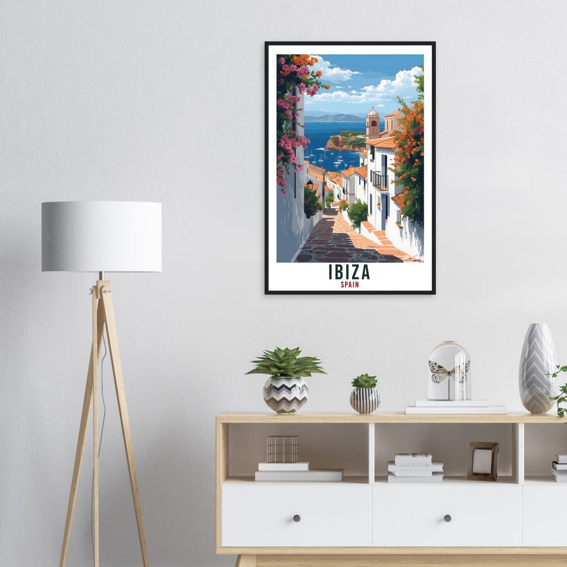 Ibiza Spain Flowered Retro Old Town Lane Seaview Travel Poster - Image 4