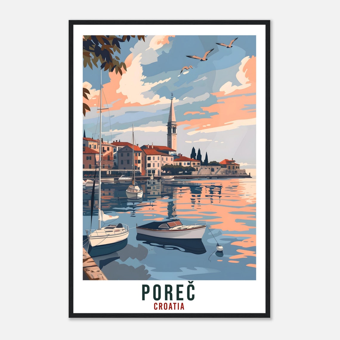 Porec Croatia Sunset Harbor Sailboat Scene Retro Travel Poster - Image 4