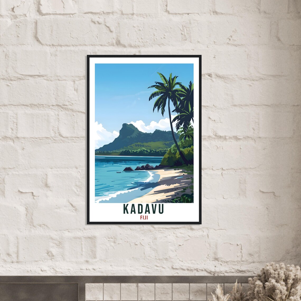 Kadavu Fiji Palm Island Beach Vintage Travel Illustration Poster - Image 3
