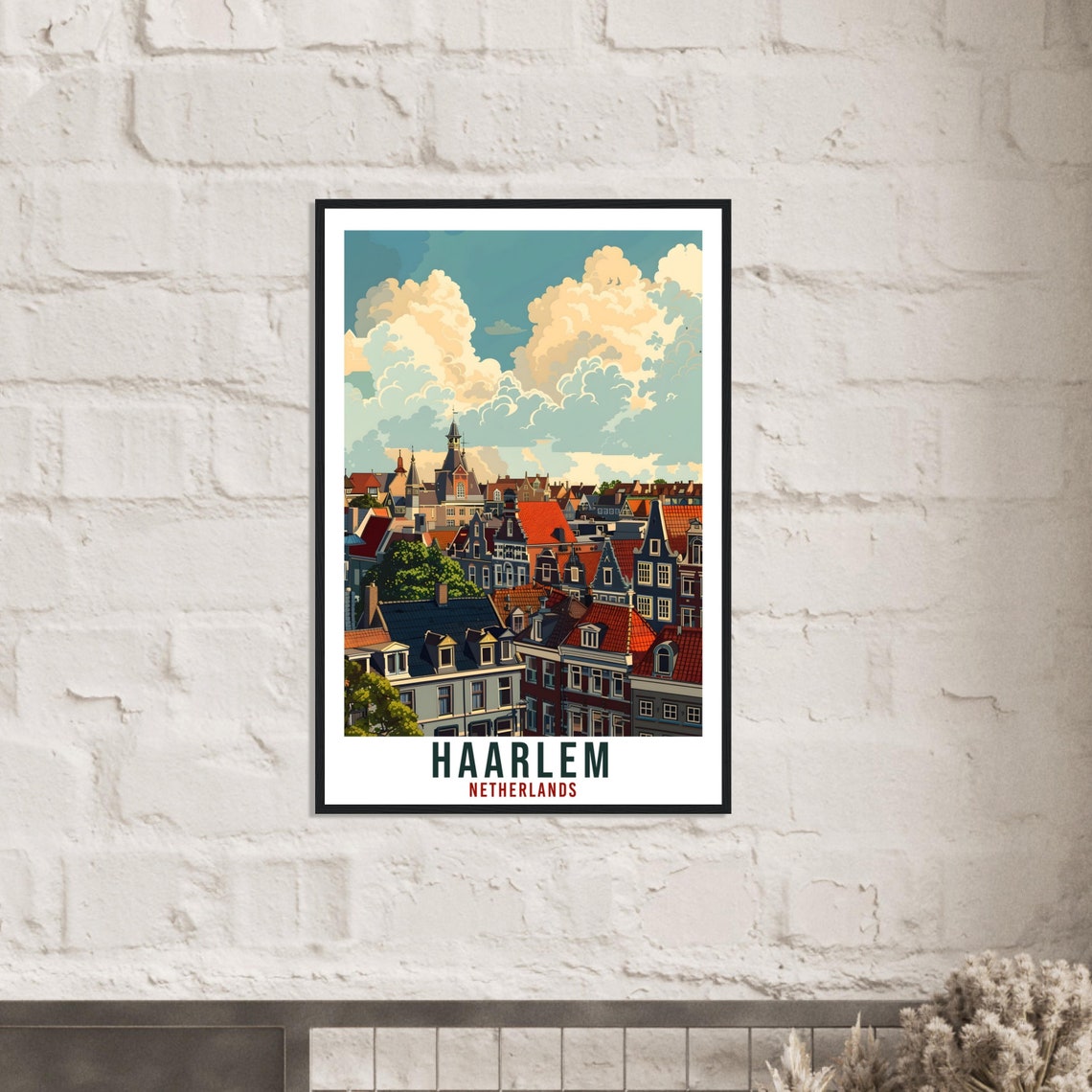 Haarlem Netherlands Red Rooftops Church Tower Vintage Travel Poster - Image 3