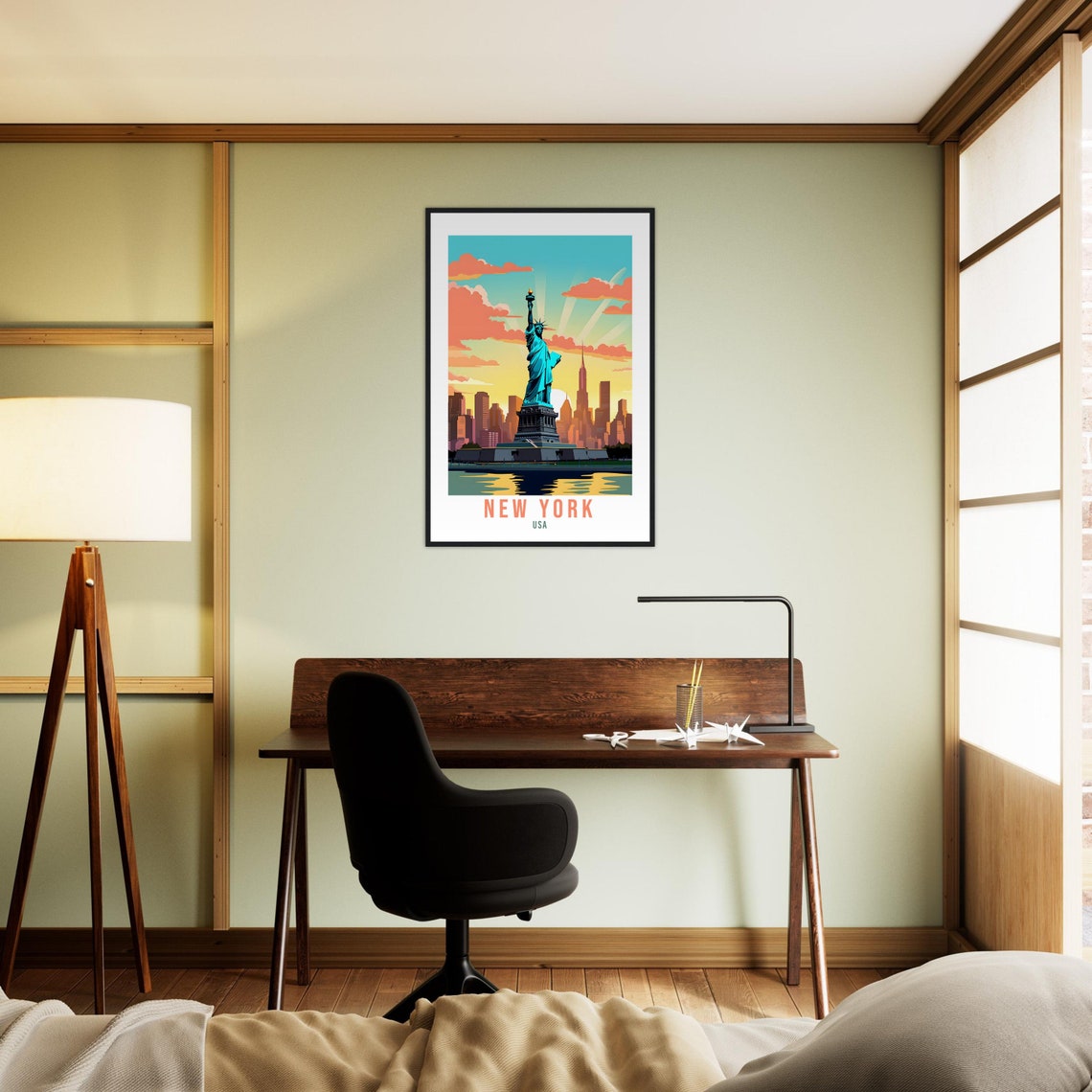 New York Travel Print Wall Art New York Art Gift New York Wall Hanging New York Home Decor New York State Art Print Travel Poster Usa Statue - Image 3