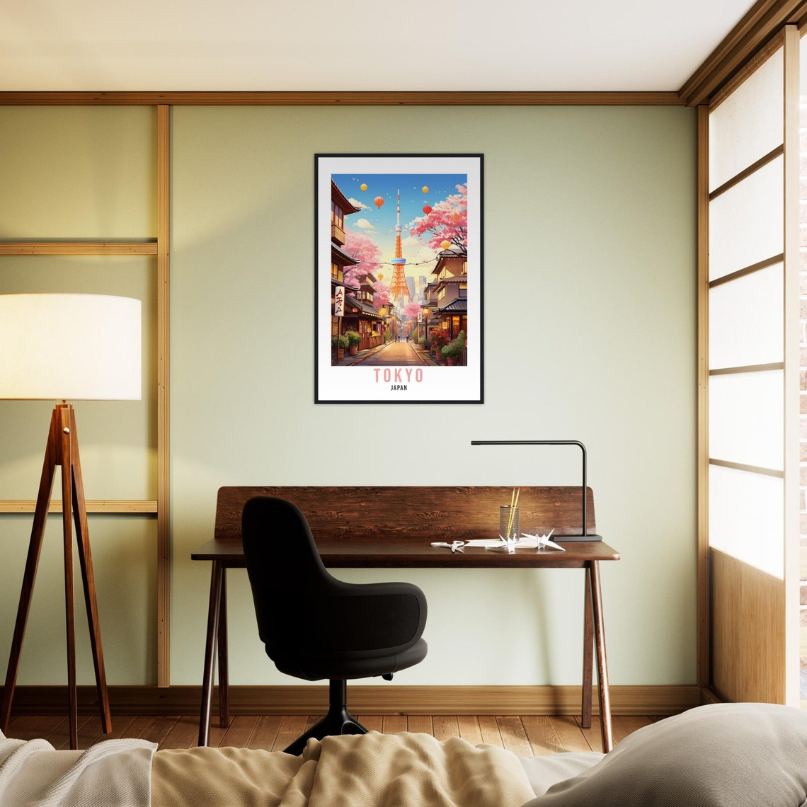 Tokyo Japan Vintage Cherry Blossom Tokyo Tower Street Poster - Image 3