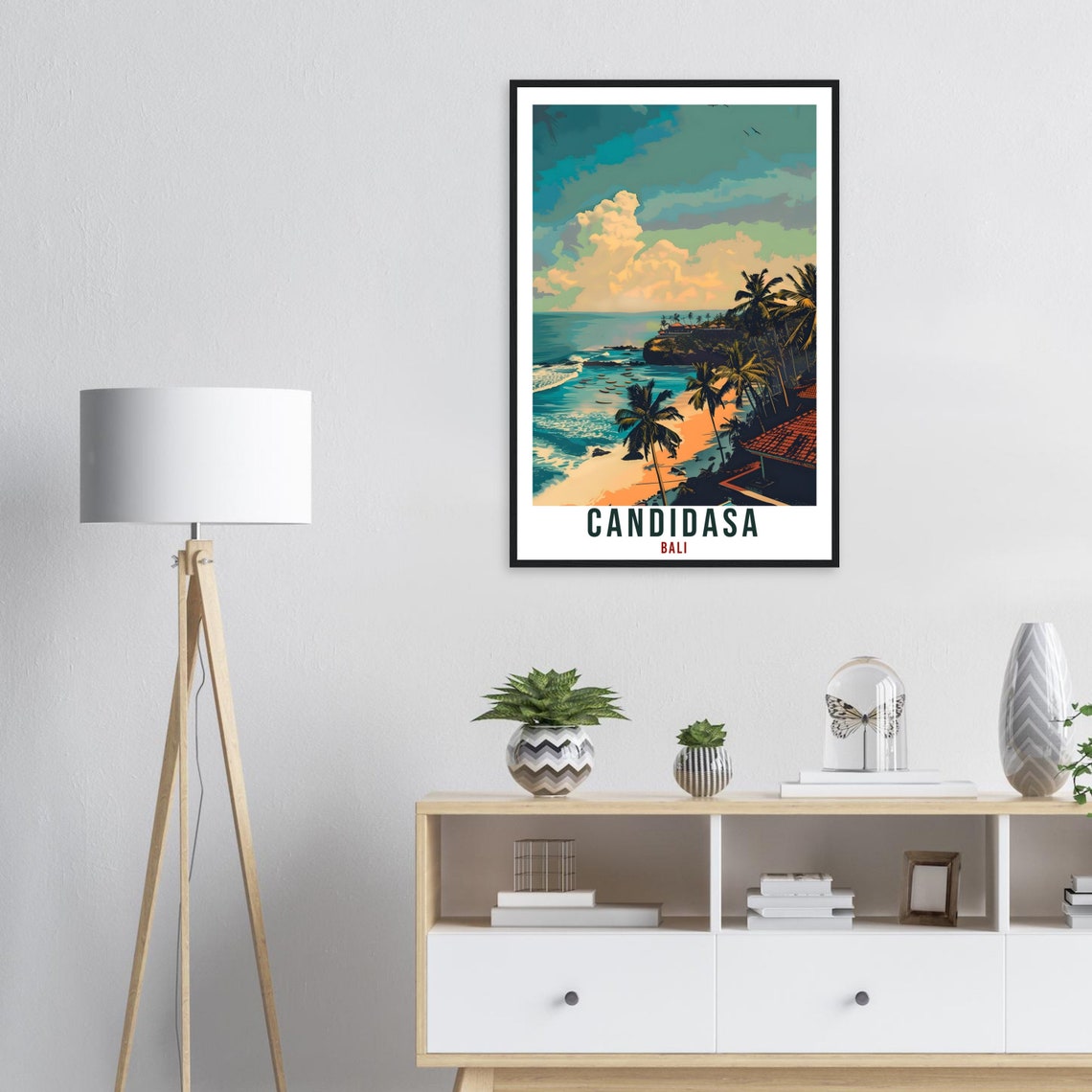 Candidasa Bali Daytime Palm Beach Boats Illustrated Travel Poster - Image 3