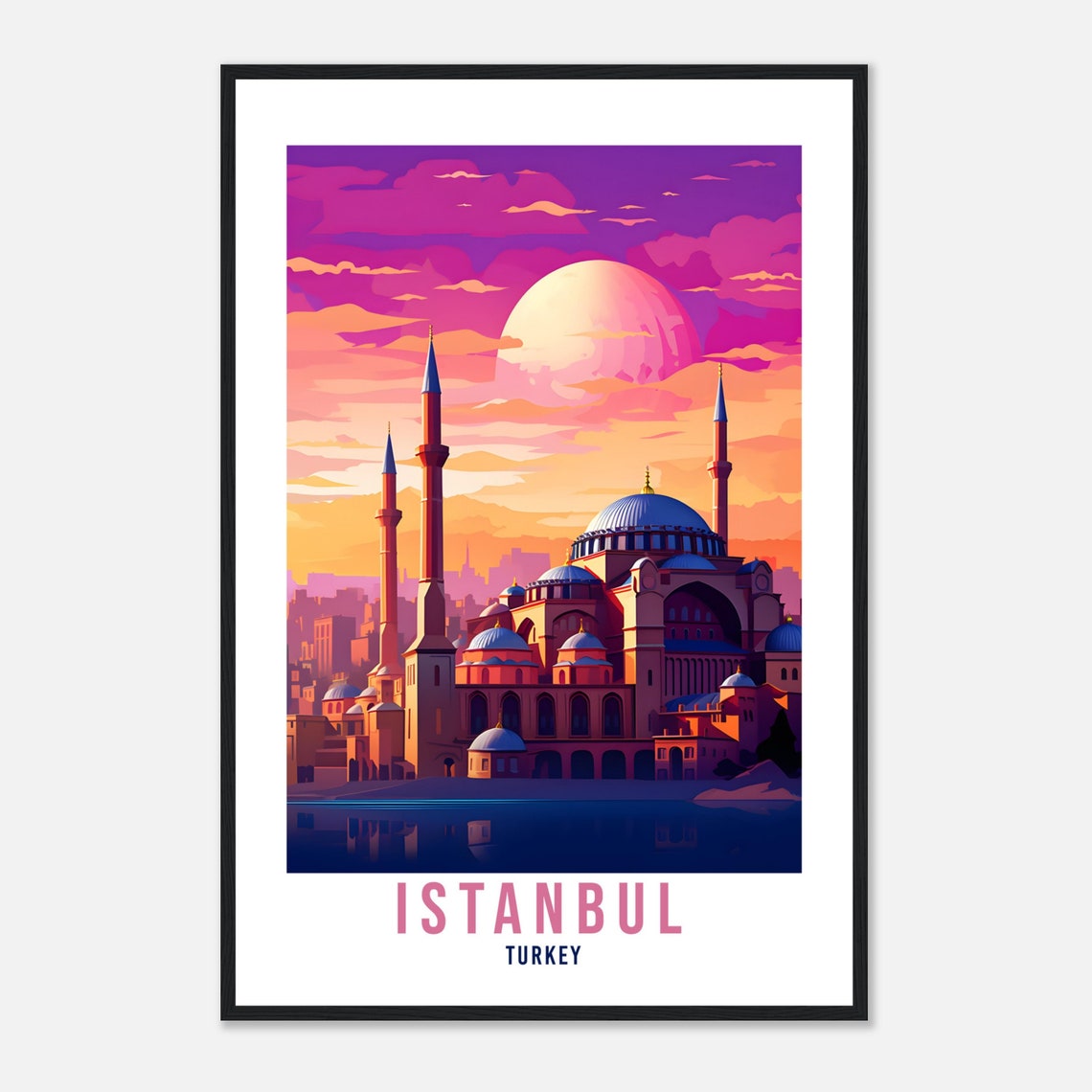 Istanbul Turkey Grand Mosque Dramatic Sunset Moon Sky Poster - Image 2
