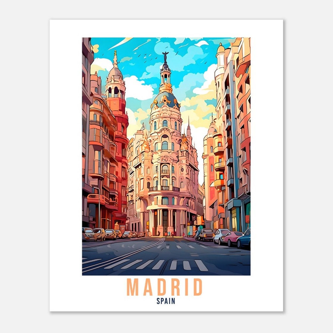 Madrid Travel Print Madrid City Poster Gran Via Wall Art Spain Wall Hanging European Gift Madrid Holiday Print Family Vacation Art Print - Image 2