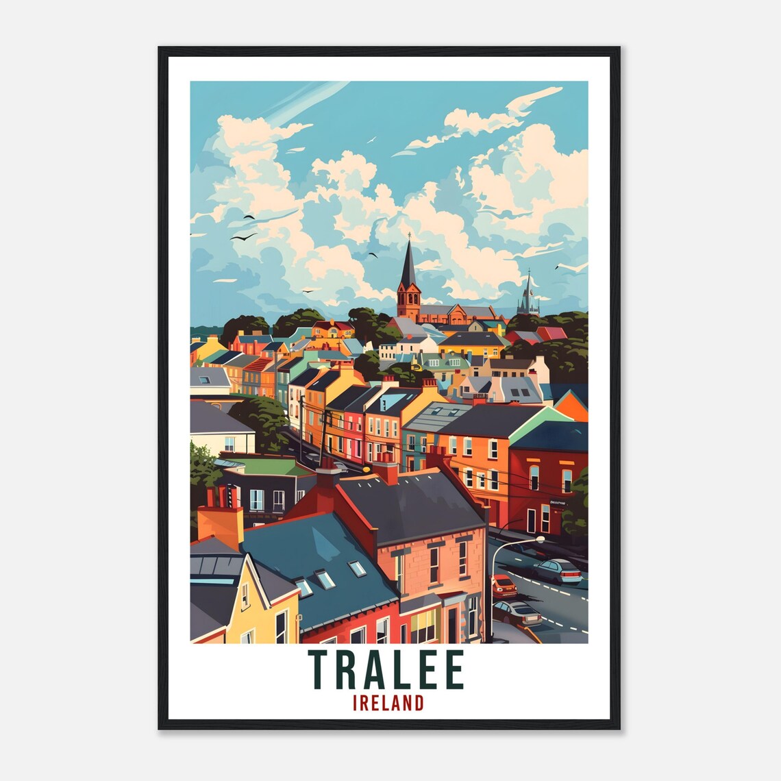 Tralee Ireland Charming Colorful Town Church Rooftops Travel Poster - Image 4